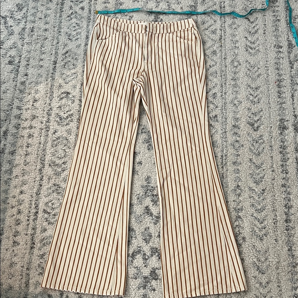 Anthropologie Cream and Brown Striped Pants